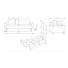 Sofa rozkładana Boho z pojemnikiem, kremowa, czarne nóżki