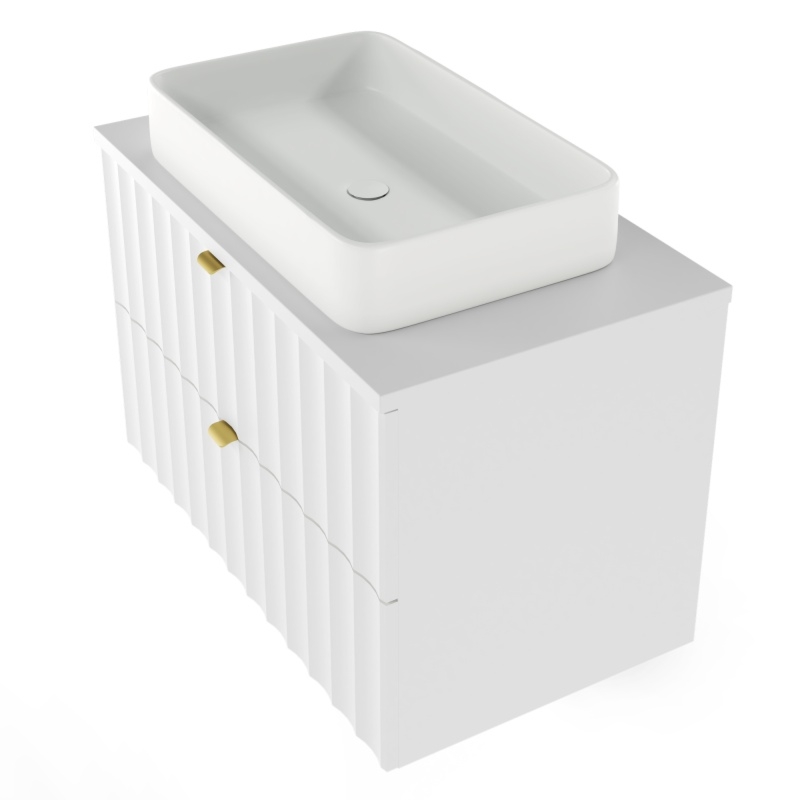 Szafka pod umywalkę z blatem Arcos, 80 cm, ryflowana, złote uchwyty, biała