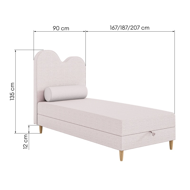 Image of Łóżko dziecięce boxspring z pojemnikiem Wave 160/180/200x90 cm, różowe, welur