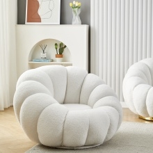 Fotel wypoczynkowy Venezia biały z obrotową podstawą, boucle, obłe kształty