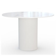 Stół do jadalni Malaga okrągły, lamele, efekt białego marmuru, spiek