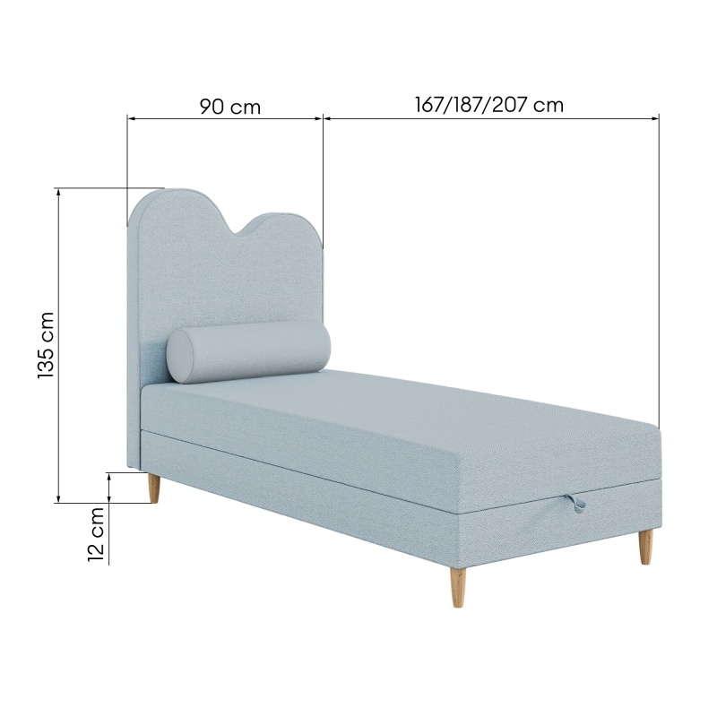 Image of Łóżko dziecięce boxspring z pojemnikiem Wave 160/180/200x90 cm, niebieskie, welur