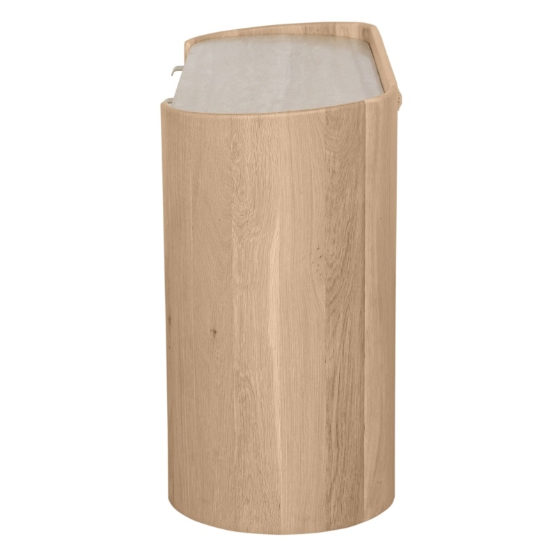 Biurko/konsola z szufladami Furlo, zaokrąglone, dąb naturalny, trawertyn, złote uchwyty