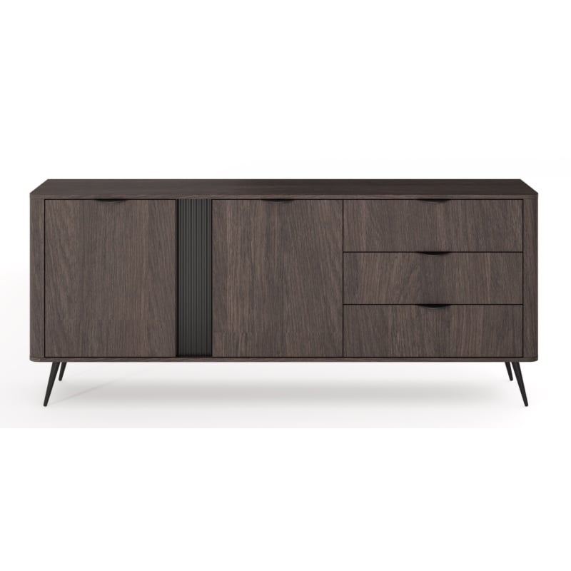 Komoda dwudrzwiowa z szufladami Veris 195,2 cm, dąb dunin/czarna, ryflowana, zaokrąglona