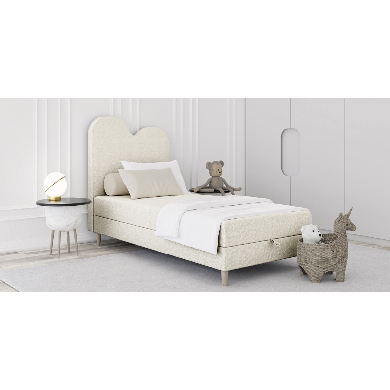 Image of Łóżko dziecięce boxspring z pojemnikiem Wave 160/180/200x90 cm, jasnobeżowe, welur