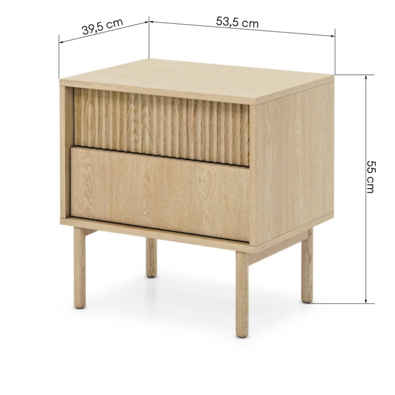 Stolik nocny z szufladami Tavo, Dąb Cremona, ryflowany