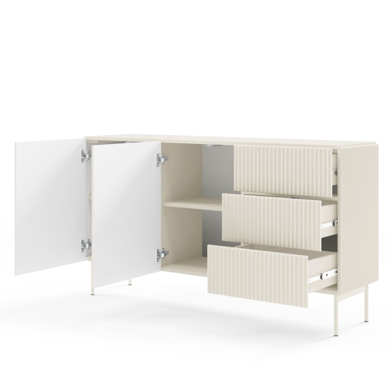 Komoda dwudrzwiowa z szufladami Muti 147 cm, kaszmirowa, ryflowana