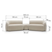 Sofa modułowa z pufem Nami, jasnobeżowa, obłe kształty