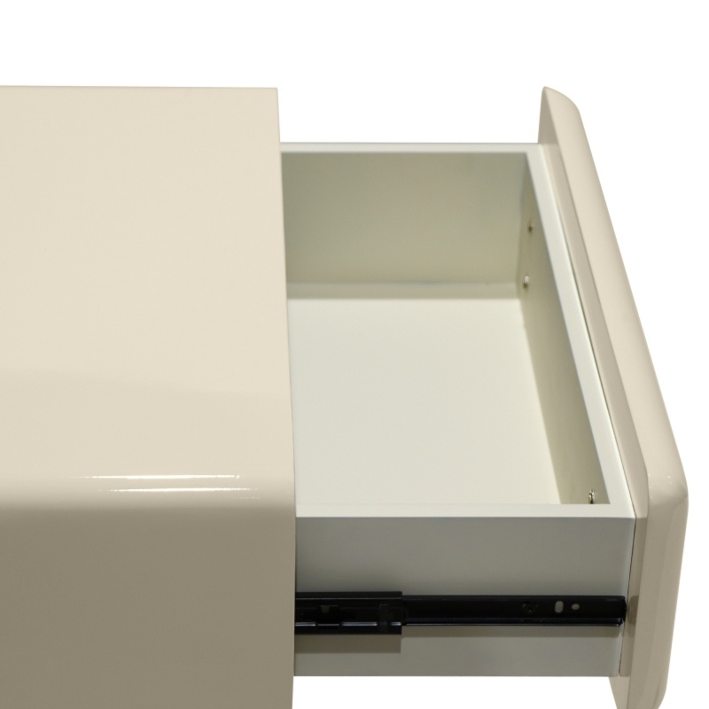 Stolik nocny z szufladą Blush, kremowy biały, glossy, kształt łuku