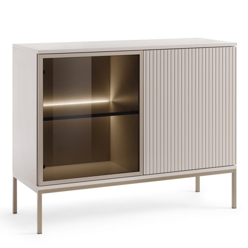 Komoda Sento z frezowanym frontem i oświetleniem LED, kaszmirowa