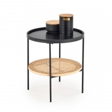 Image of Okrągły stolik kawowy z półką Kampa 45 cm rattan naturalny boho