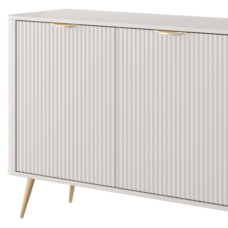 Komoda dwudrzwiowa z szufladami Lante beżowa/złote nóżki, ryflowana, zaokrąglona