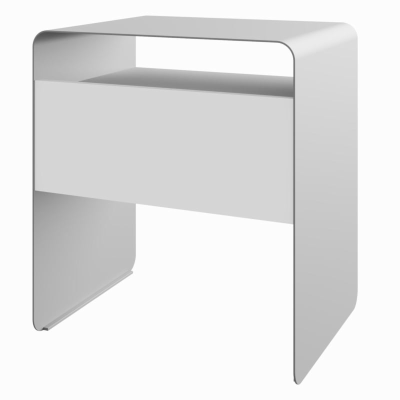 Stolik nocny z szufladą Mono, biały, zaokrąglony