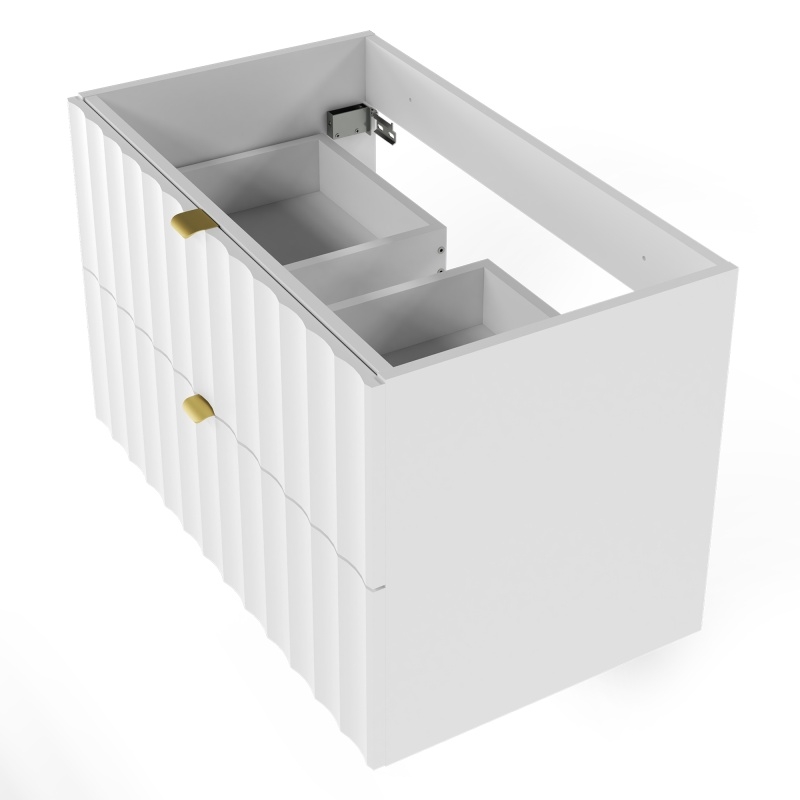 Image of Szafka pod umywalkę Arcos, 80 cm, ryflowana, złote uchwyty, biała