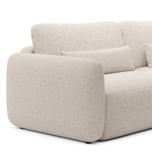 Sofa rozkładana Mossa z pojemnikiem, jasnobeżowa, obłe kształty