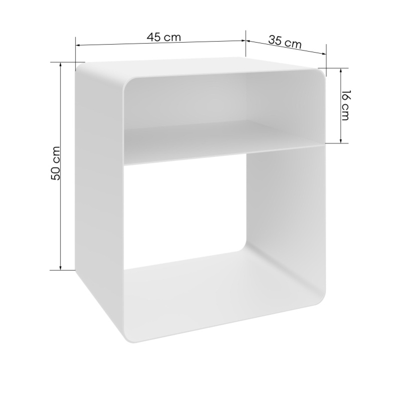 Stolik nocny Mono, biały, zaokrąglony