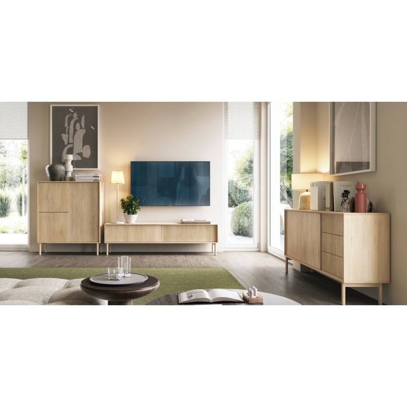 Komoda trzydrzwiowa Tavo, Dąb Cremona, ryflowana