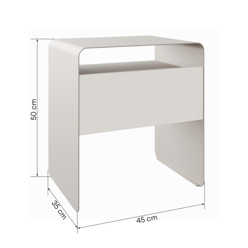 Stolik nocny z szufladą Mono, kaszmirowy, zaokrąglony