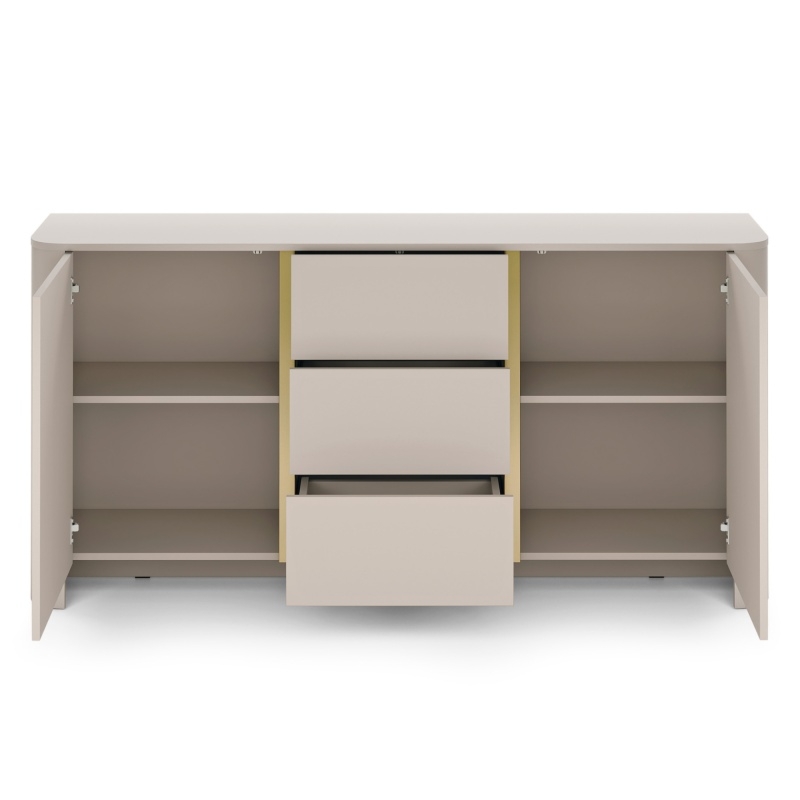 Komoda dwudrzwiowa z szufladami Bari 168 cm, zaokrąglona, cashmere gold