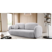 Sofa rozkładana Lindo z pojemnikiem, jasnoszara, boucle, obłe kształty