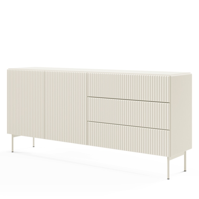 Komoda dwudrzwiowa z szufladami Muti 177 cm, kaszmirowa, ryflowana