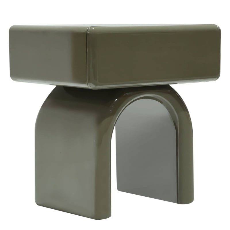 Stolik nocny z szufladą Blush, zielony/szary, glossy, kształt łuku