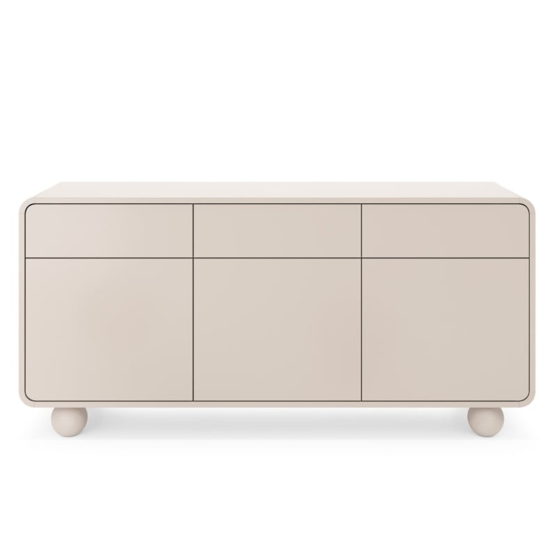 Komoda trzydrzwiowa z szufladami Albion, zaokrąglona, nóżki kulki, kaszmirowa