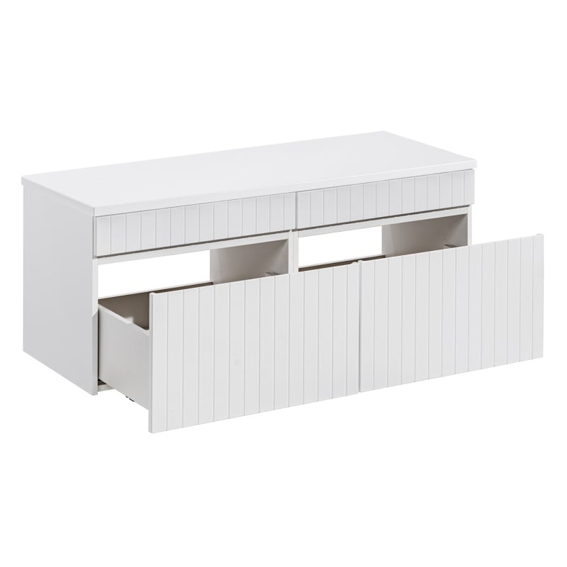 Image of Zestaw dwóch szafek pod umywalkę z blatem Iconic White 120 cm, lamele, biała
