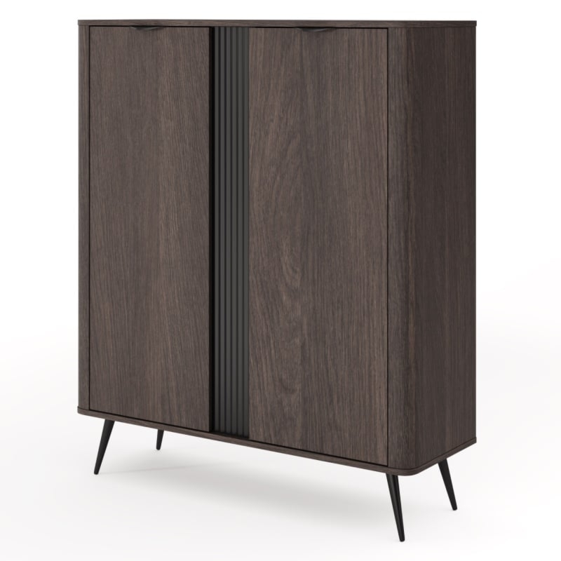 Komoda dwudrzwiowa Veris 113,2 cm, dąb dunin/czarna, ryflowana, zaokrąglona