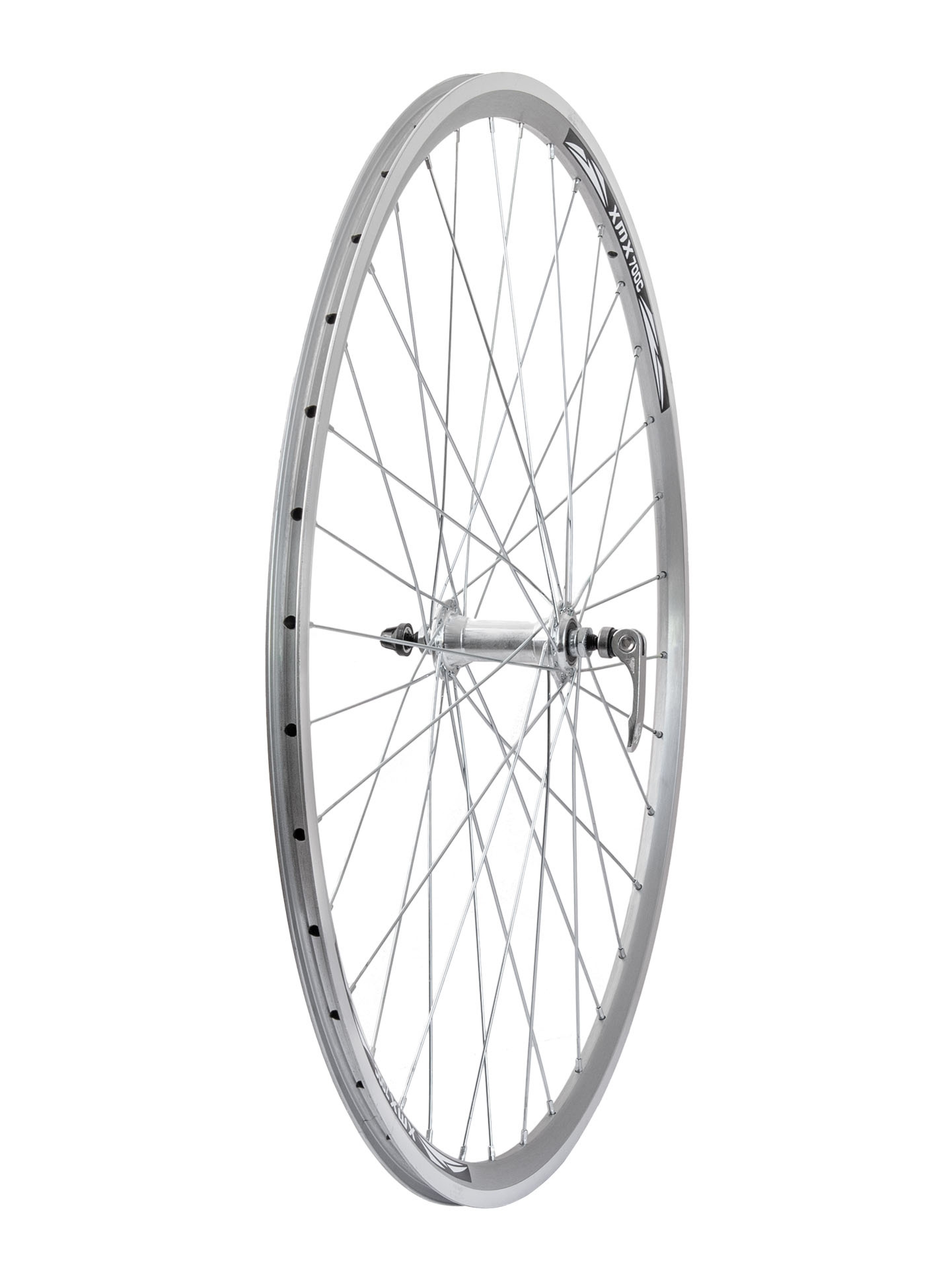 Koło przód szosa 28″ obręcz XMX-D33 piasta A281 QR łożyska maszynowe srebrne