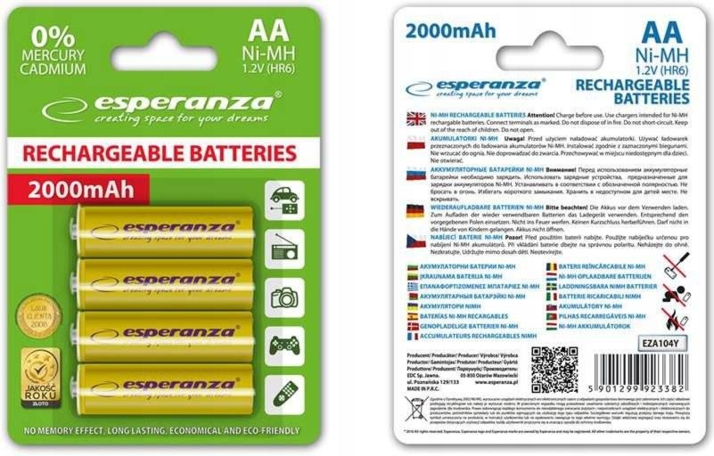 Akumulatorki AA Esperanza 2000mAh 4szt. żółte