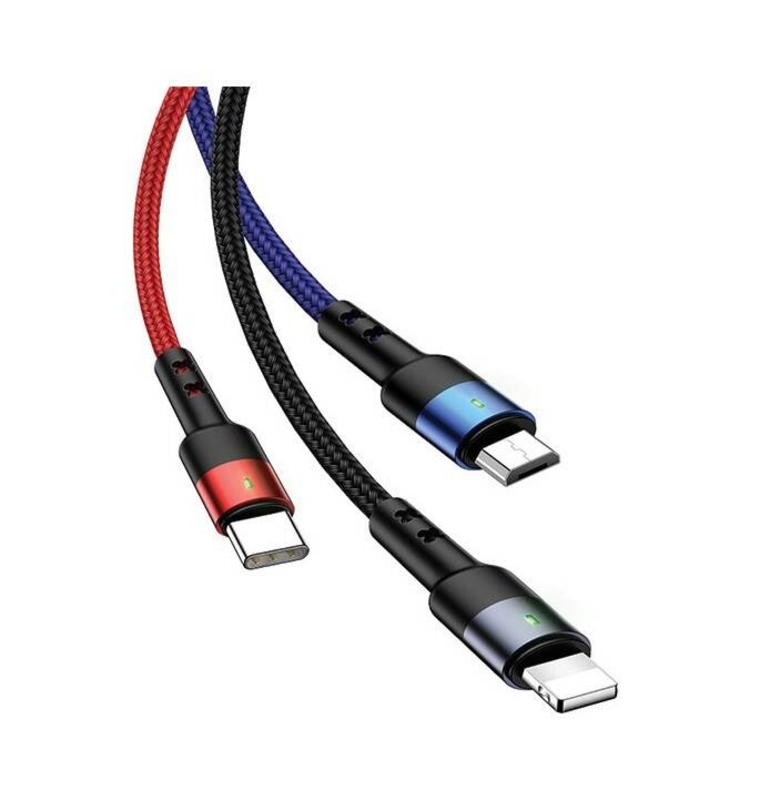 Kabel pleciony USAMS U26 3w1 0.35m 2A Fast Charge (lightning/microUSB/USB-C) SJ410USB01