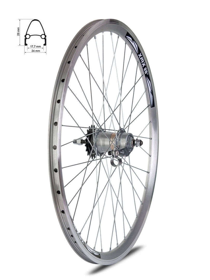 Koło tylne 26″ piasta Shimano Nexus 3 – biegi z osprzętem, obręcz stożek srebrna