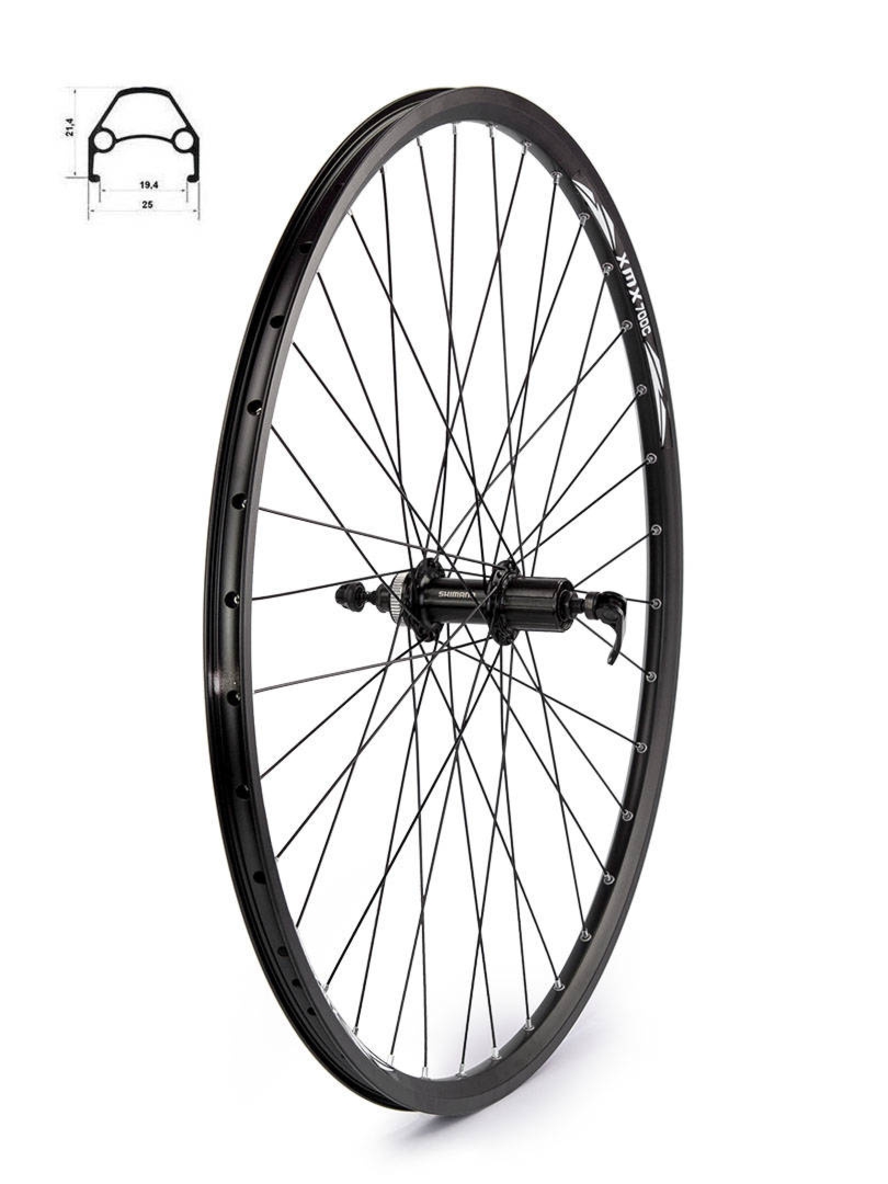 Koło tylne 29″-28″ DISC piasta Shimano FH-TX505 kaseta 8-9-10 rzędów, hamulec tarczowy Center Lock, obręcz nitowana, szprychy czarne