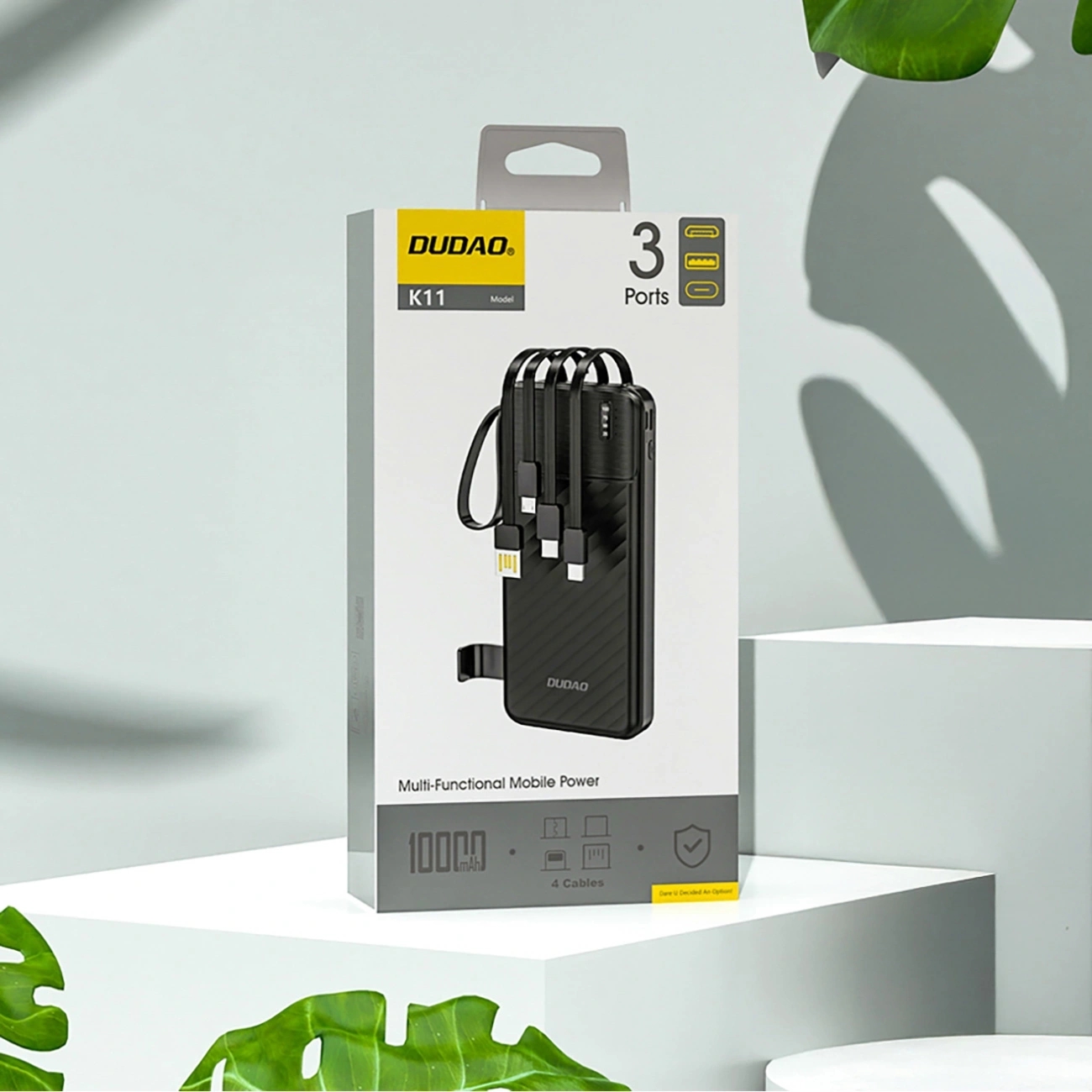 Powerbank Dudao K11 10000mAh z wbudowanymi kablami – czarny
