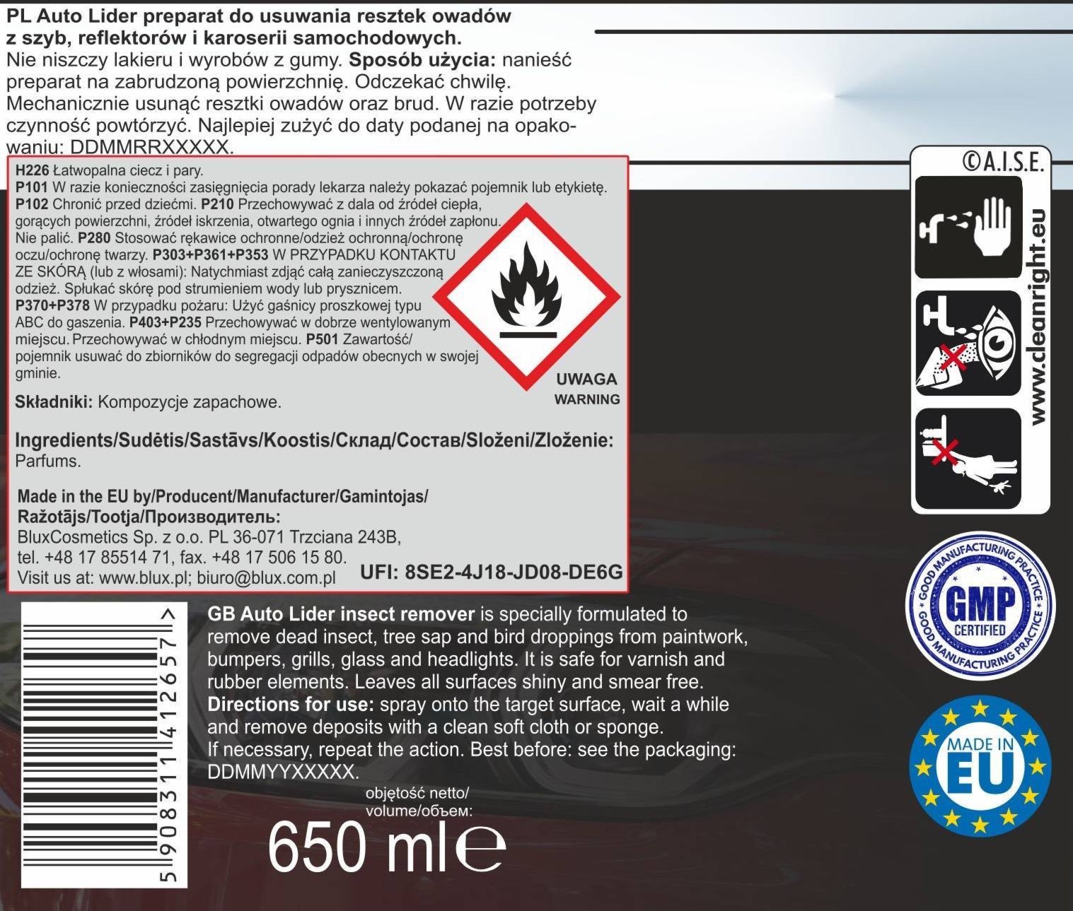 Płyn do usuwania owadów Autolider Insect remover 650 ml