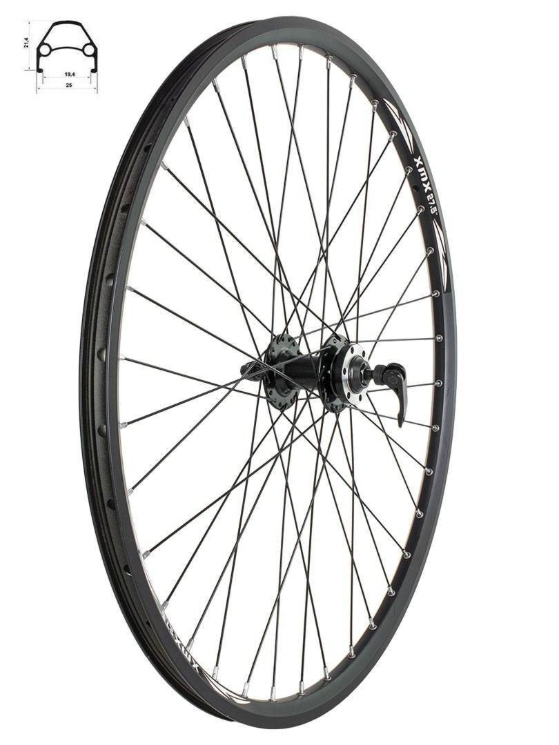 Koło przód 27,5″ Disc piasta XMX-A282 łożyska maszynowe pod hamulec tarczowy, obręcz aluminiowa nitowana czarna – szprychy czarne