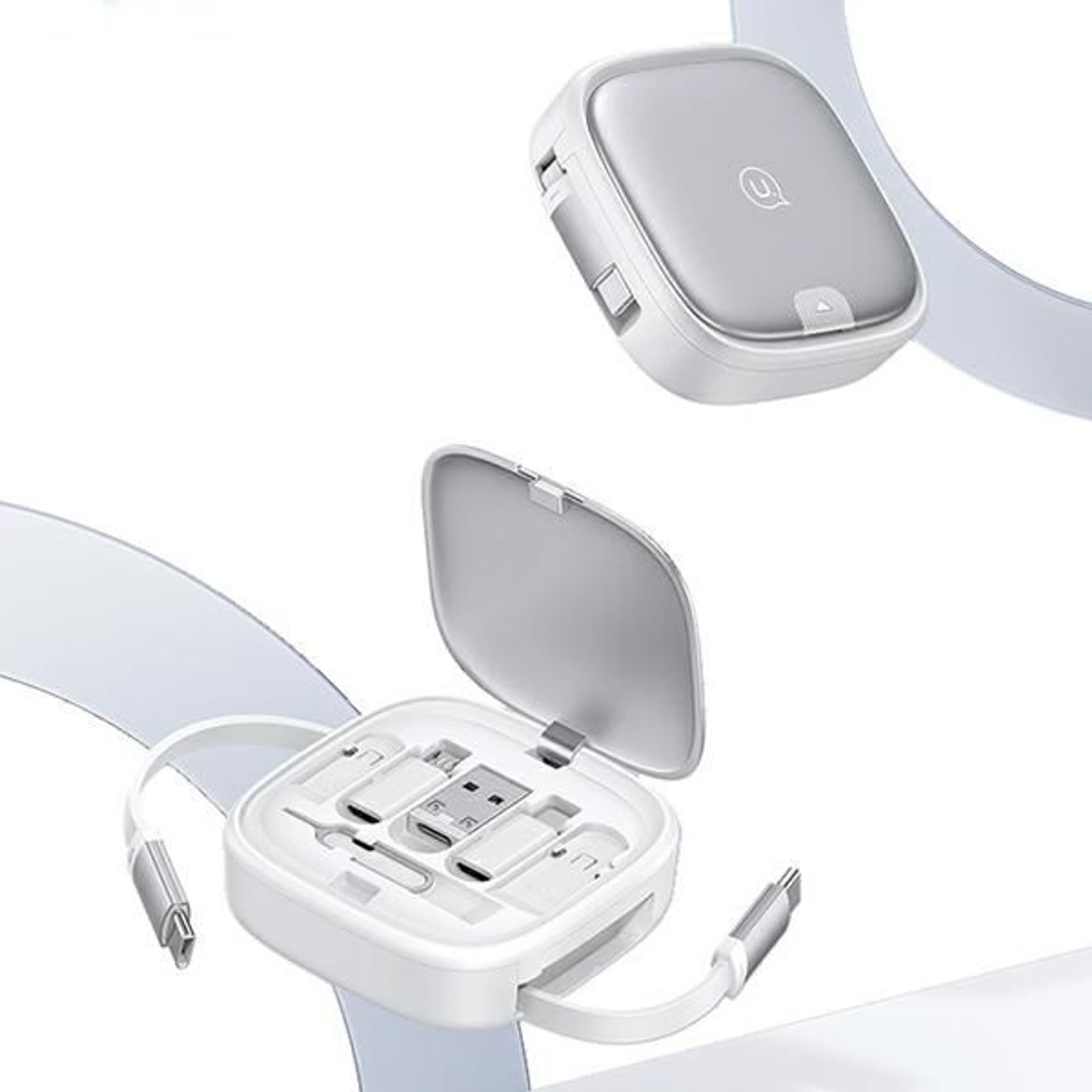 Kabel rozwijany 3w1 z pudełkiem USAMS MicroUSB-USB-C Lightning 60W srebrny US-SJ650