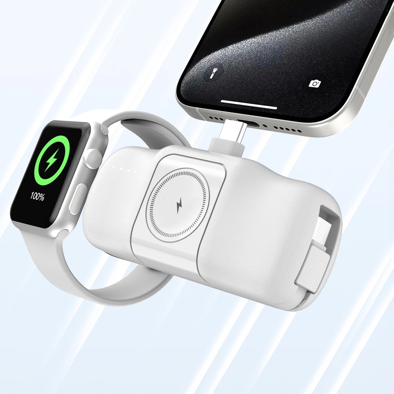 Mini powerbank Wozinsky WF16-YCS 5000mAh 15W USB-C z wbudowanym kablem USB-C i ł adowarką do Apple Watch – biały 175811