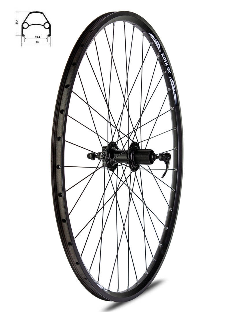 Koło tylne 28-29″ Disc piasta XMX A291 kaseta 8-9-10 rzędów, hamulec tarczowy, łożyska maszynowe, obręcz disc YL-D23 nitowana czarna, szprychy czarne