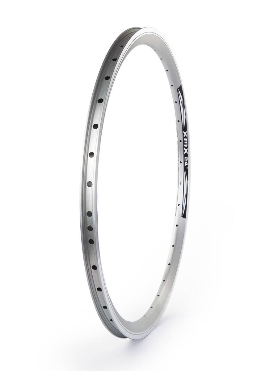 Obręcz stożek 24″ XMX 36-otworów, srebrna CNC anodyzowana