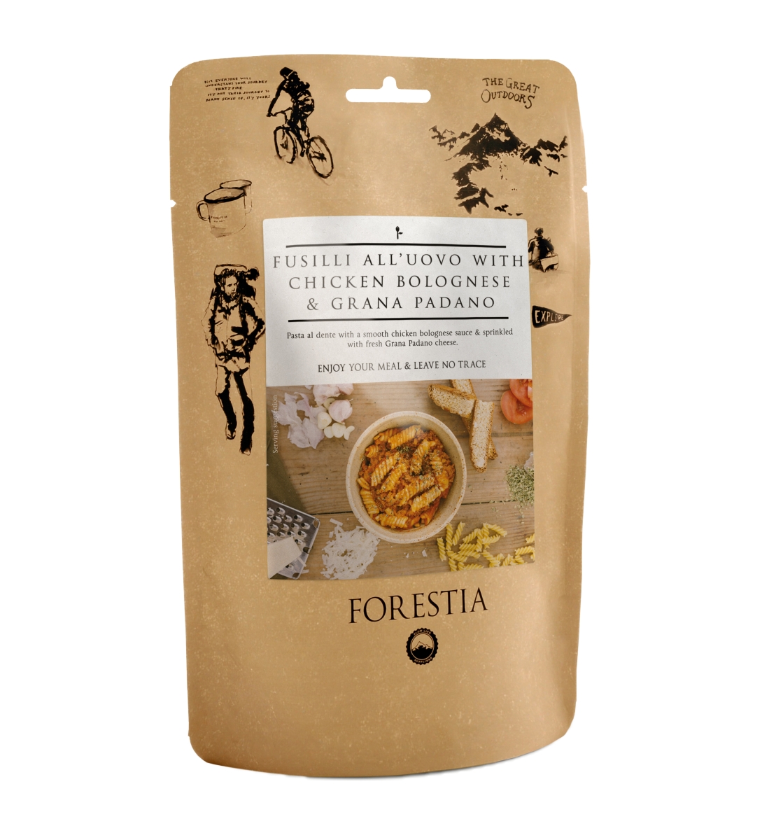 Danie turystyczne Forestia fusilli all'ouvo z kurczakiem bolognese i grana padano 350g