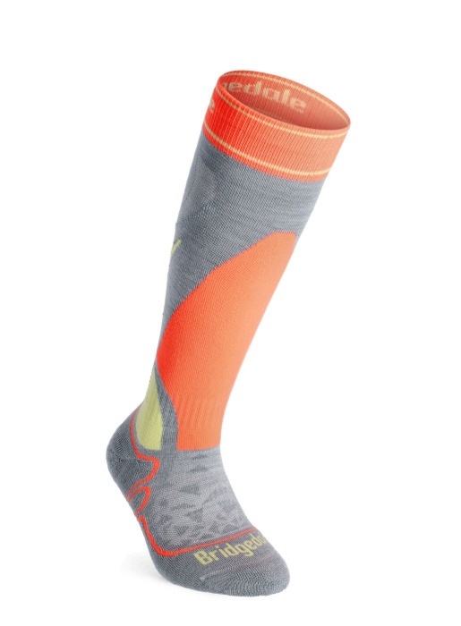 Skarpety dziecięce Bridgedale Ski Junior Racer Merino Performance – grey/neon