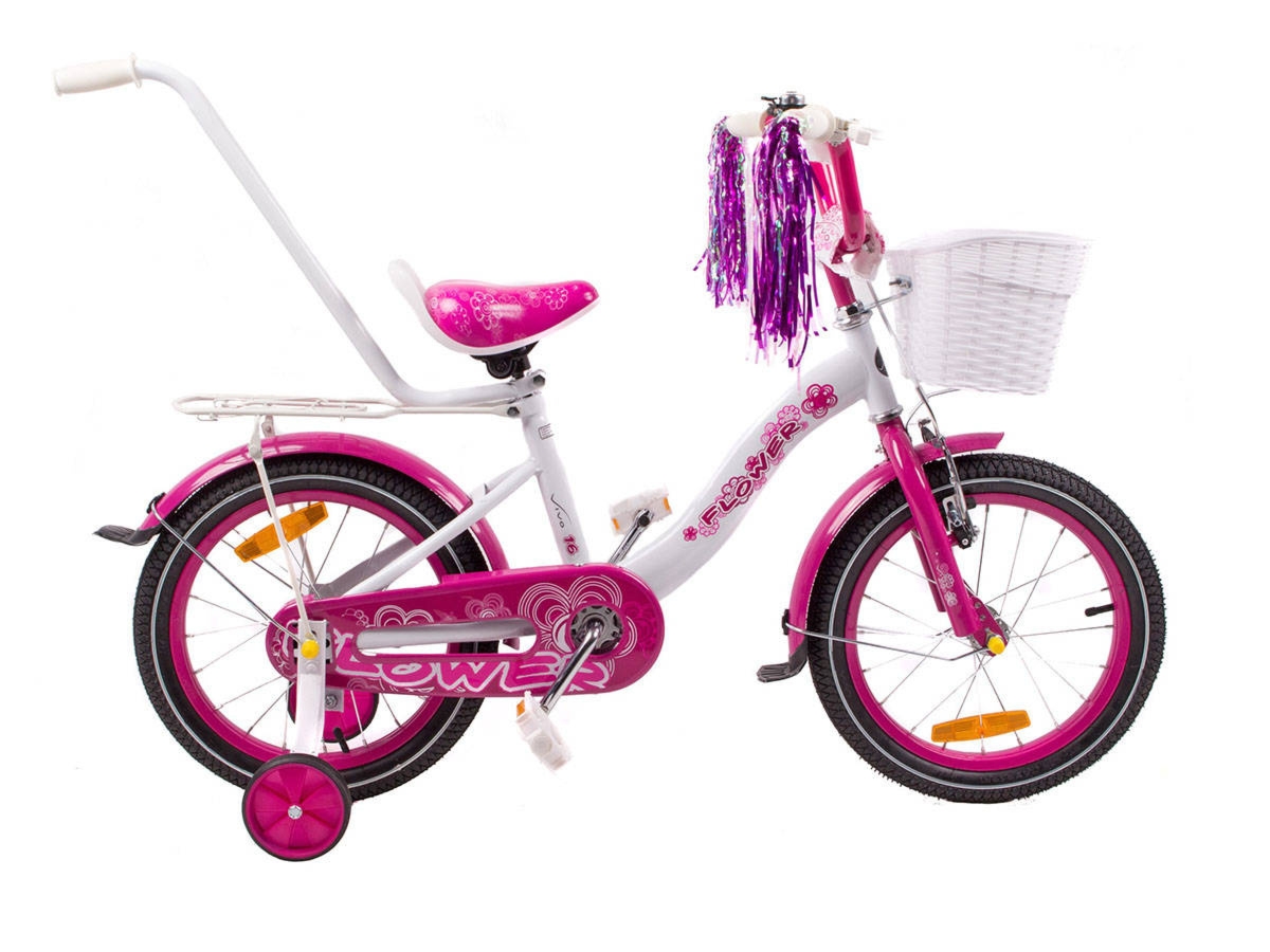 Rower dziecięcy FLOWER 16″ biało-fioletowy – Powystawowy