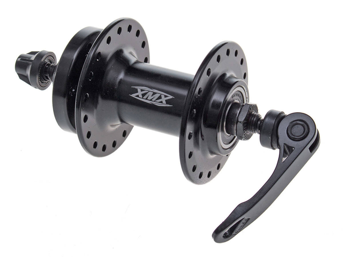 Piasta przednia XMX A208QF 36-otworów, QR, hamulec tarczowy, aluminiowa 3/8″ 14G*36H*100*108 łożyska maszynowe, czarna
