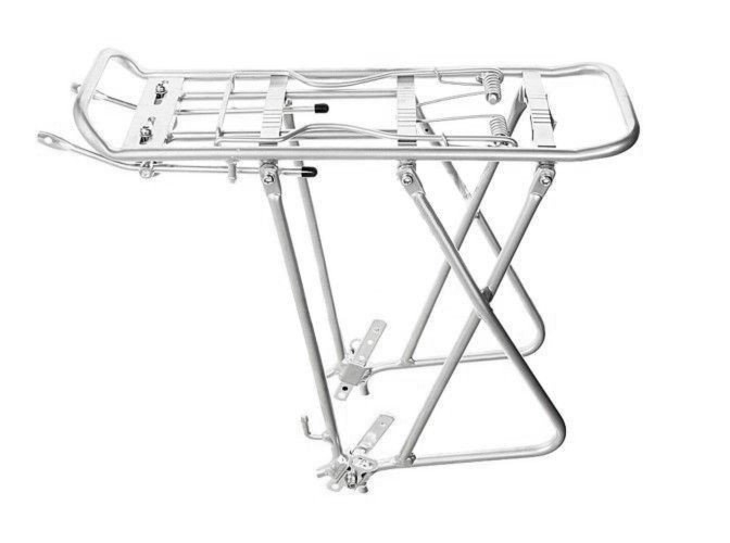 Aluminiowy bagażnik rowerowy regulowany 24″-26″-28″ srebrny z blaszką montażową