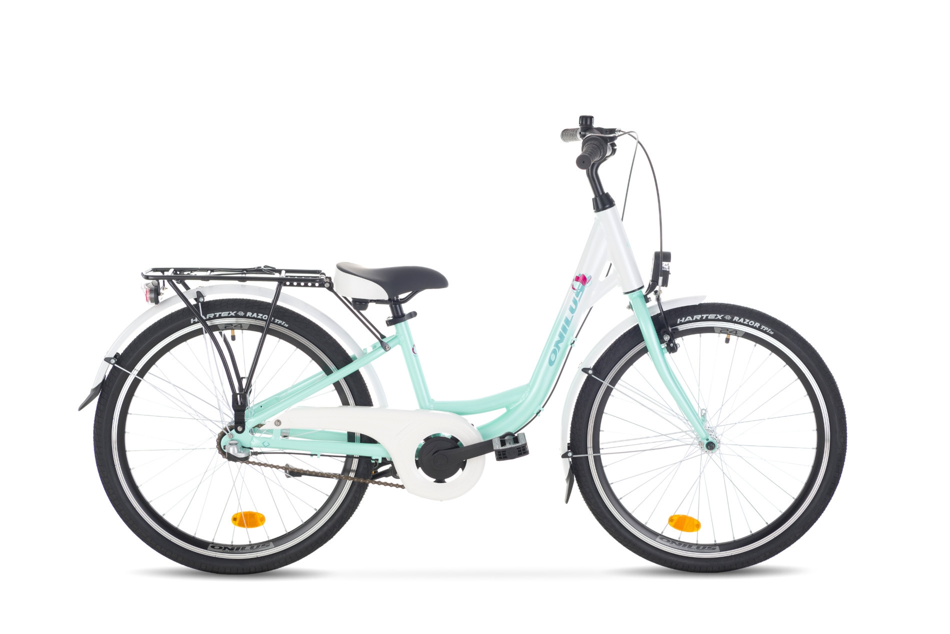 Rower młodzieżowy Onilus Nena 24″ miętowo-biały 3-biegowy
