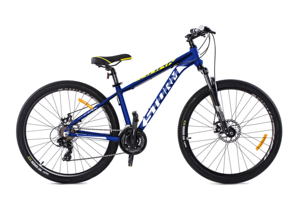 Rower Storm MTB 27,5″ SHARK 1.0 2 x hamulec mechaniczny, niebieski-biały-limonka