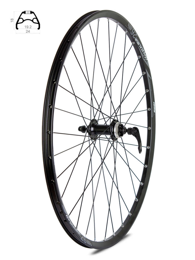 Koło przód 26″ Disc piasta Shimano HB-TX505 Center Lock, obręcz Rodi Excalibur XC czarna – szprychy czarne