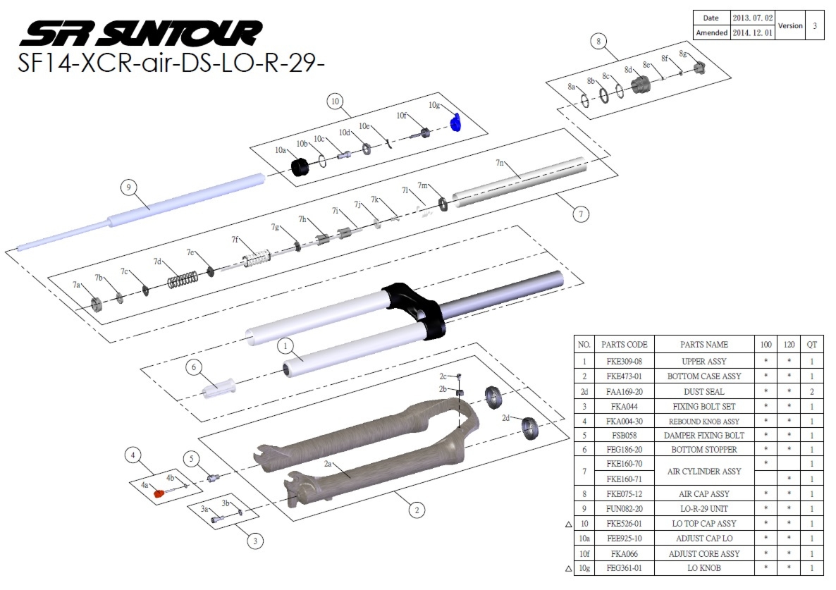 Amortyzator Suntour XCR AIR 29″ blokada na goleniu skok 100mm powietrze czarny